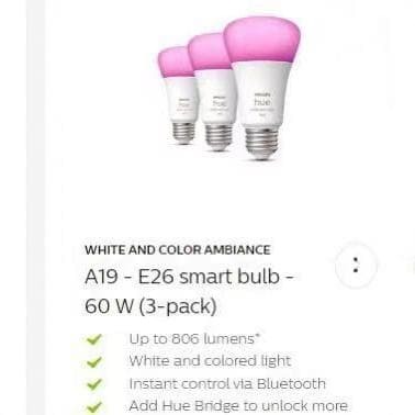 Philips Hue Color Bulb Bluetooth Latest Generation 800 Lumens, E27 Base, 130V Voltage