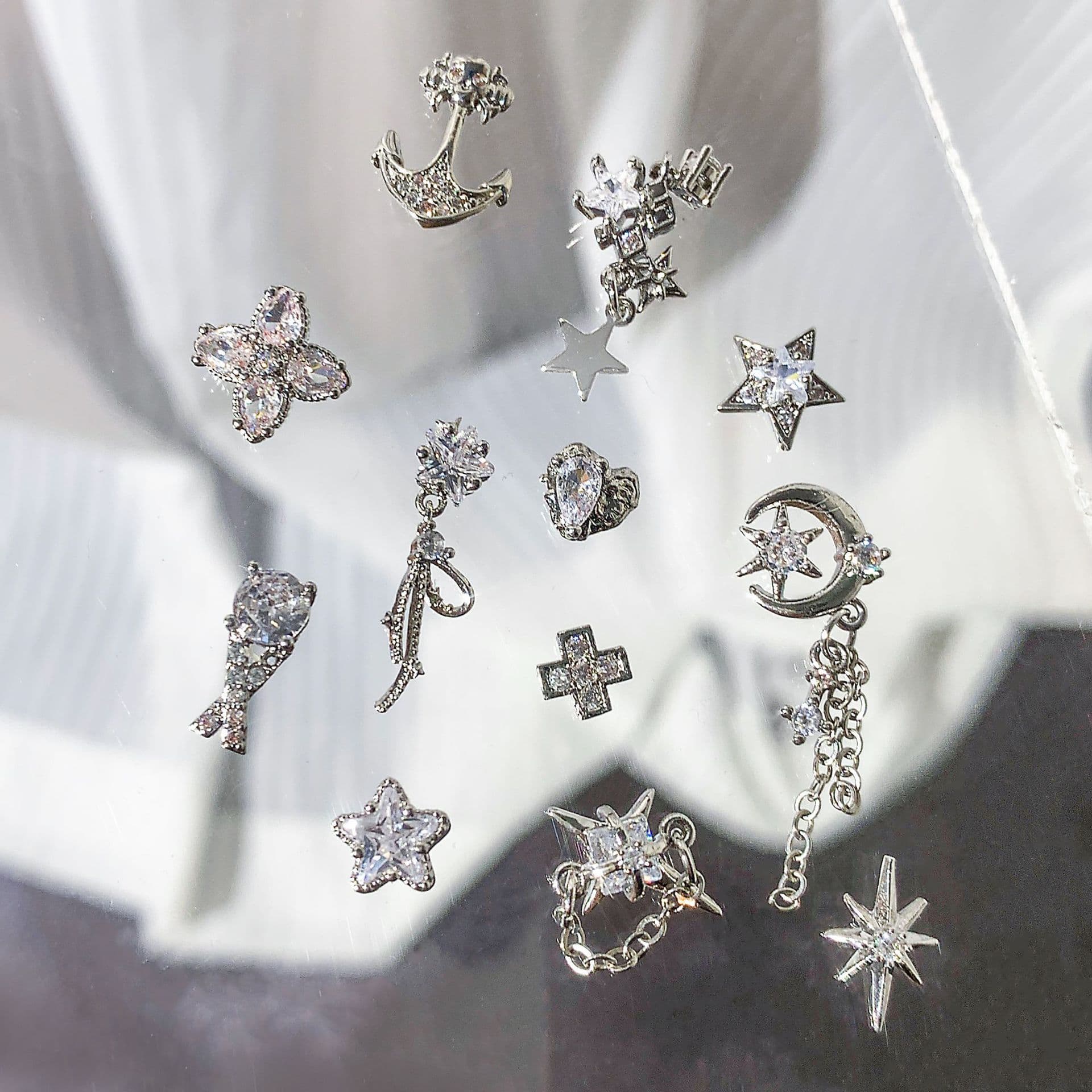 LZ Light Luxury 4 Minimalist Bling Color-Retaining Luxury Star Cross Wearable Nail Zircon Manicure Ornament Rhinestone