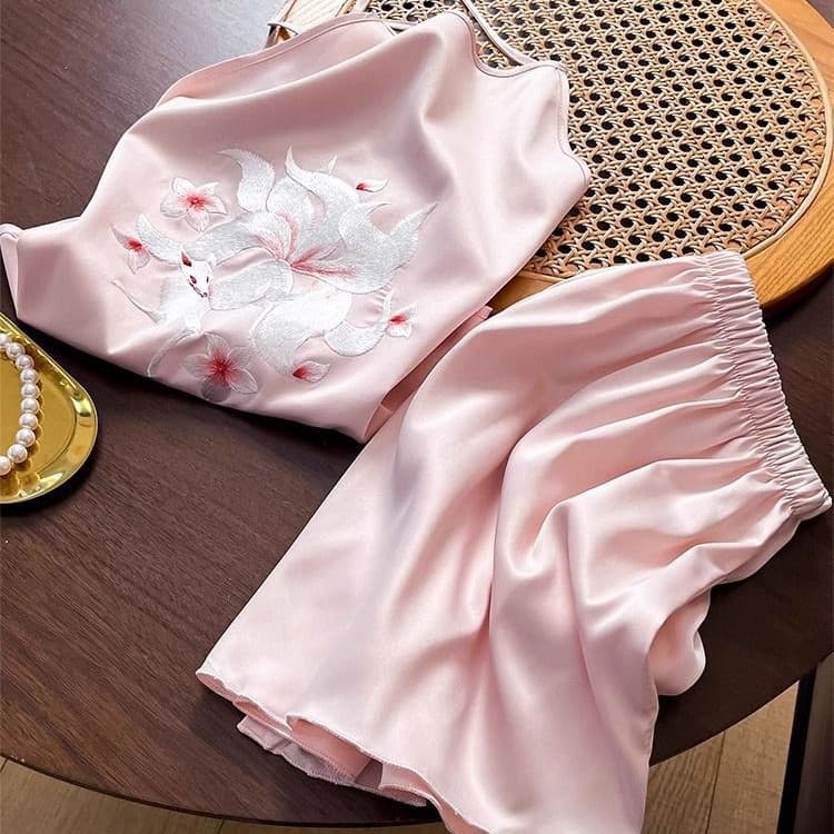 Plus Size 200 Jin Ice Silk Pajamas Women's Summer Thin Camisole Belly Vest Shorts Set Loungewear for Full-Figured Girls