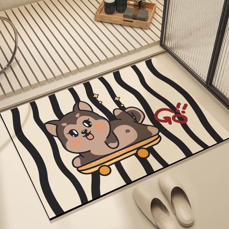 Cartoon Skateboard Dog Floor Mat Diatom Mud Bathroom Floor Mat Entrance Door Mat Bathroom Absorbent Foot Mat Floor Mat