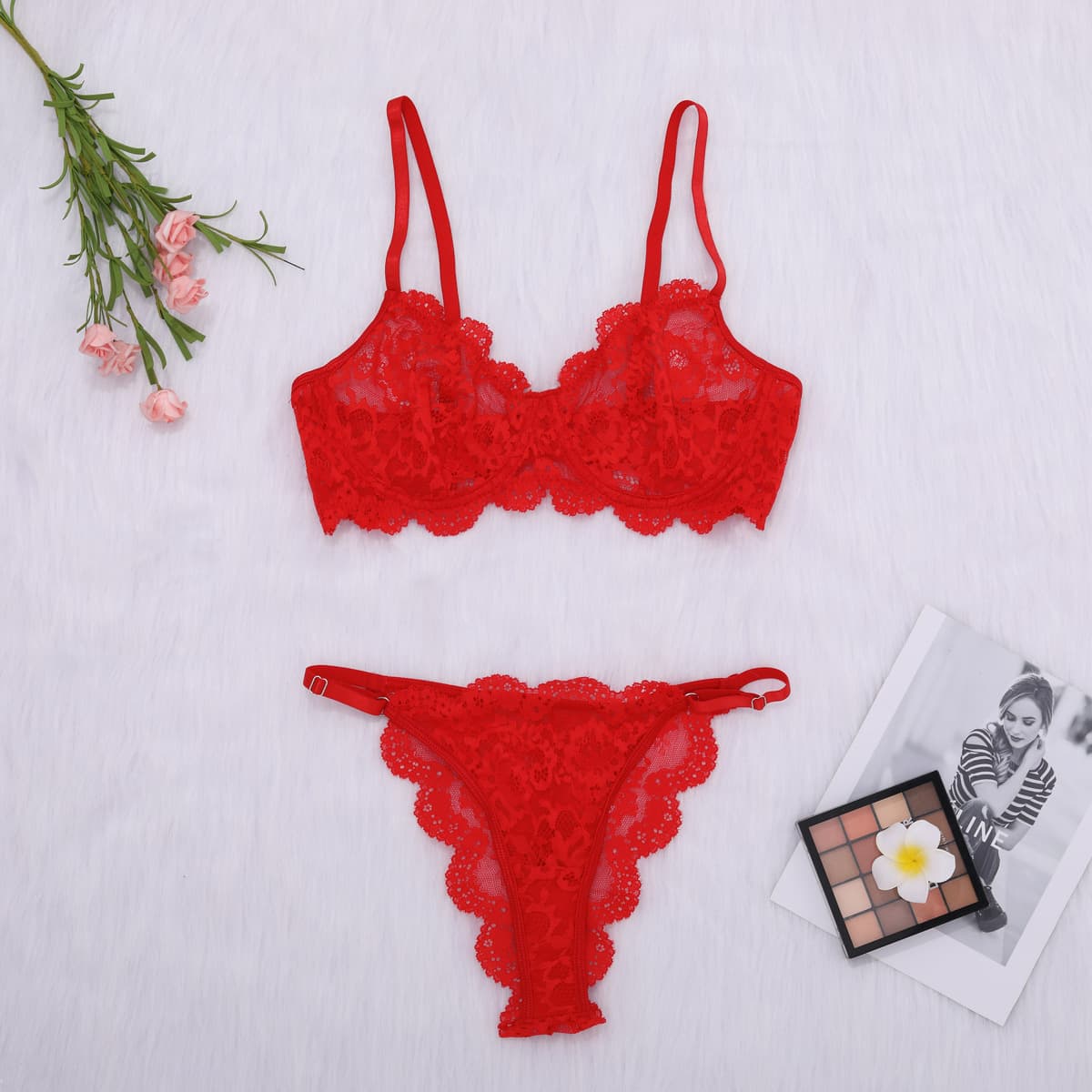 French Cross-border Bestseller Amazon Lingerie Lace Sexy Set Purple Drop Shipping