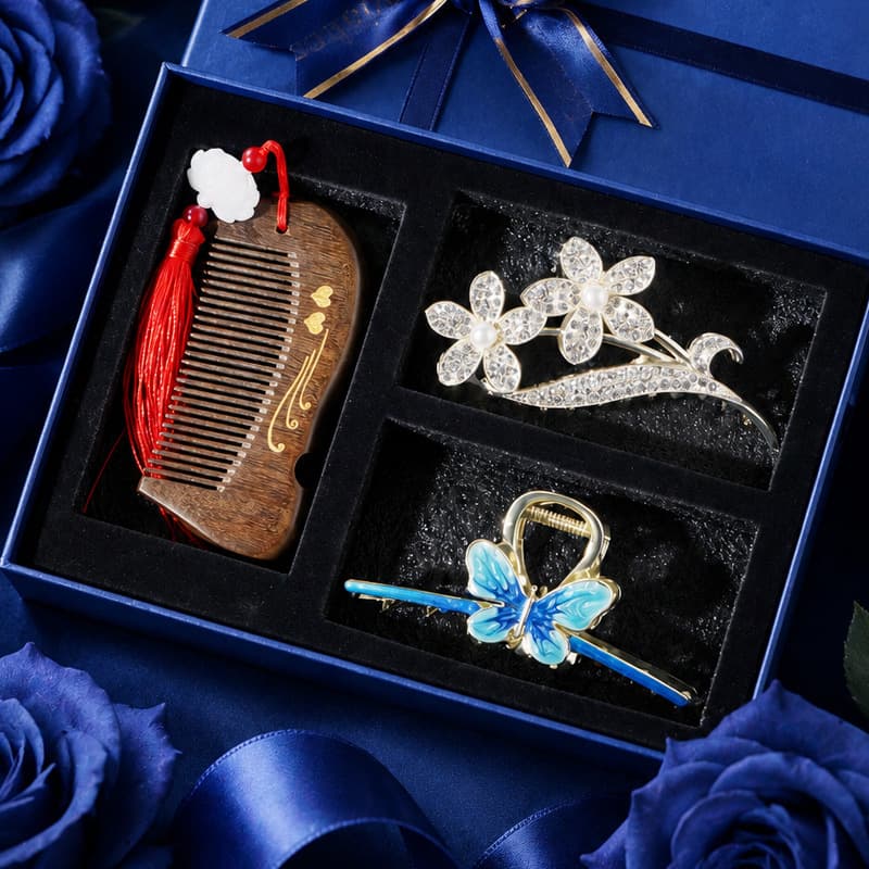 Qixi Valentine's Day Hair Clip Comb Gift Box for Girlfriend Wife Ritual Sense Practical Gift for Best Friend Birthday Surprise Gift Box