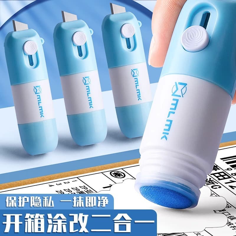 All-in-One Thermal Paper Correction Fluid Express Coding Pen with Built-in Box Cutter, Quick-Dry, Non-Sticky Hands for Parcel Slip Coating