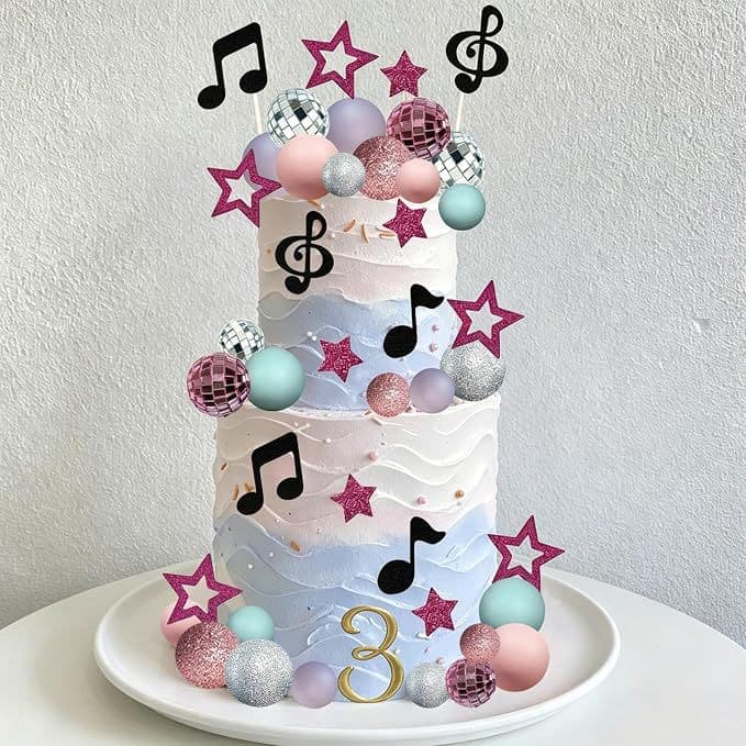 Music Cake Decoration Kpop Cake Decoration Star Cake Decoration Silver Pink Disco Ball Musician Theme