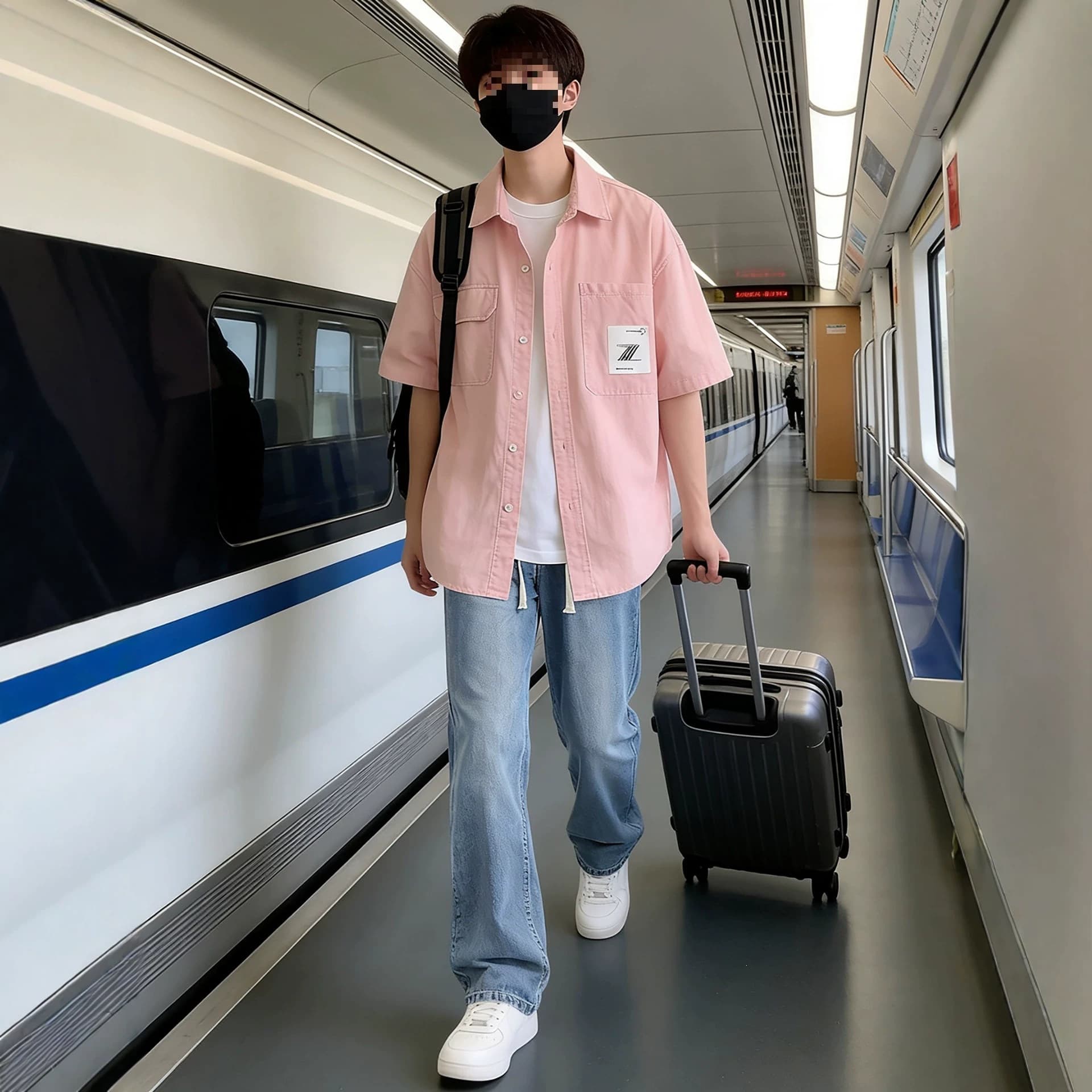 Short Sleeve Shirt Men Summer Loose Workwear Cotton Shirt Teenage High School Student Handsome Men's Set