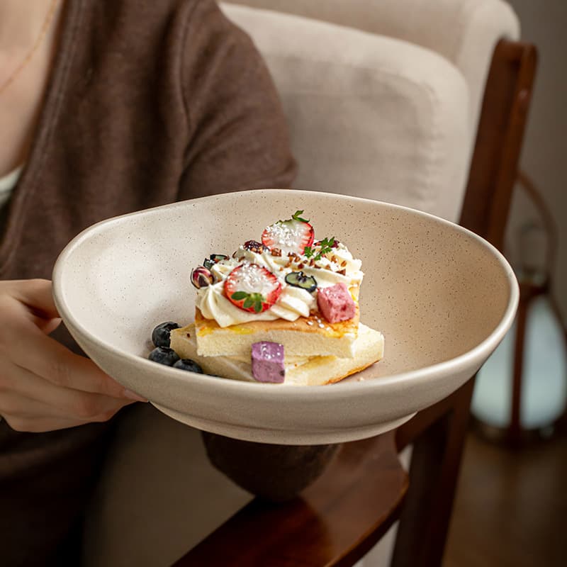 8.5-inch Ike specialty salad bowl ins sesame glaze special-shaped vegetable bowl ceramic curry rice plate cross-border export