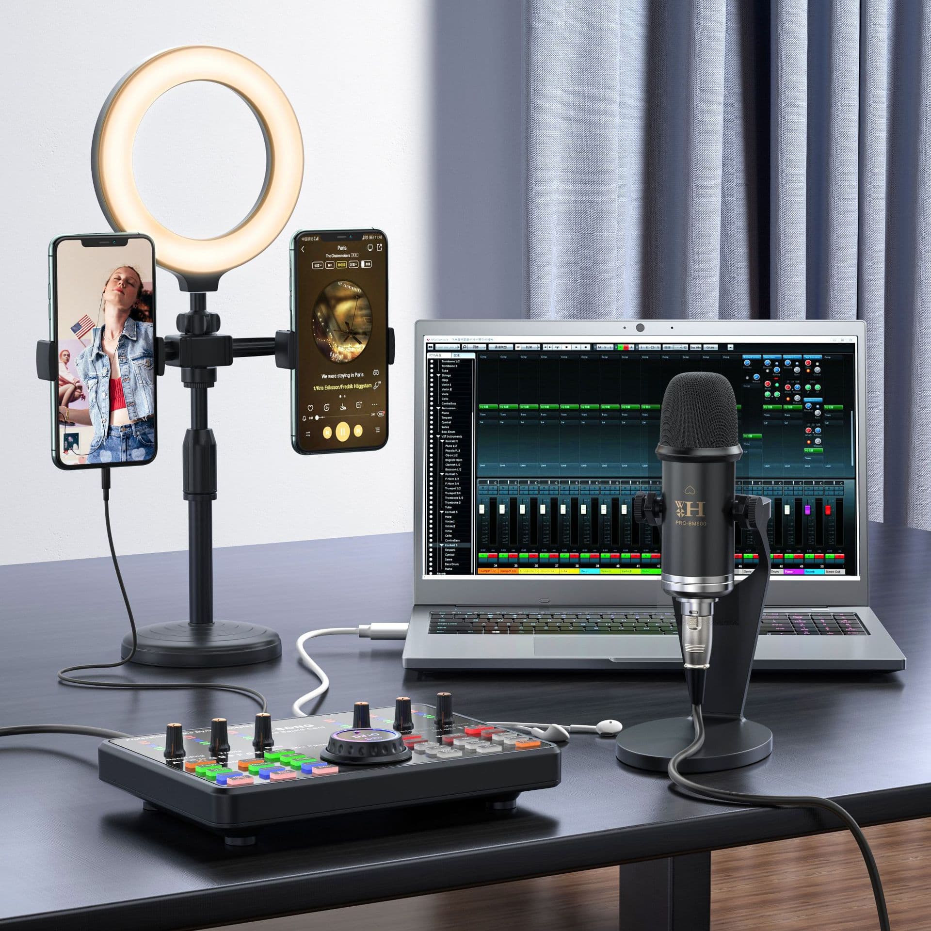 New DJ Sound Card Live Broadcast Microphone Full Set Wholesale Mixer Computer Recording Live Game Professional Audio Sound Card