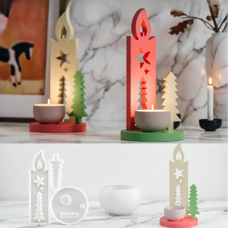 Sweet honey diy Christmas tree candlestick epoxy mold atmosphere aromatherapy candle ornament silicone mold