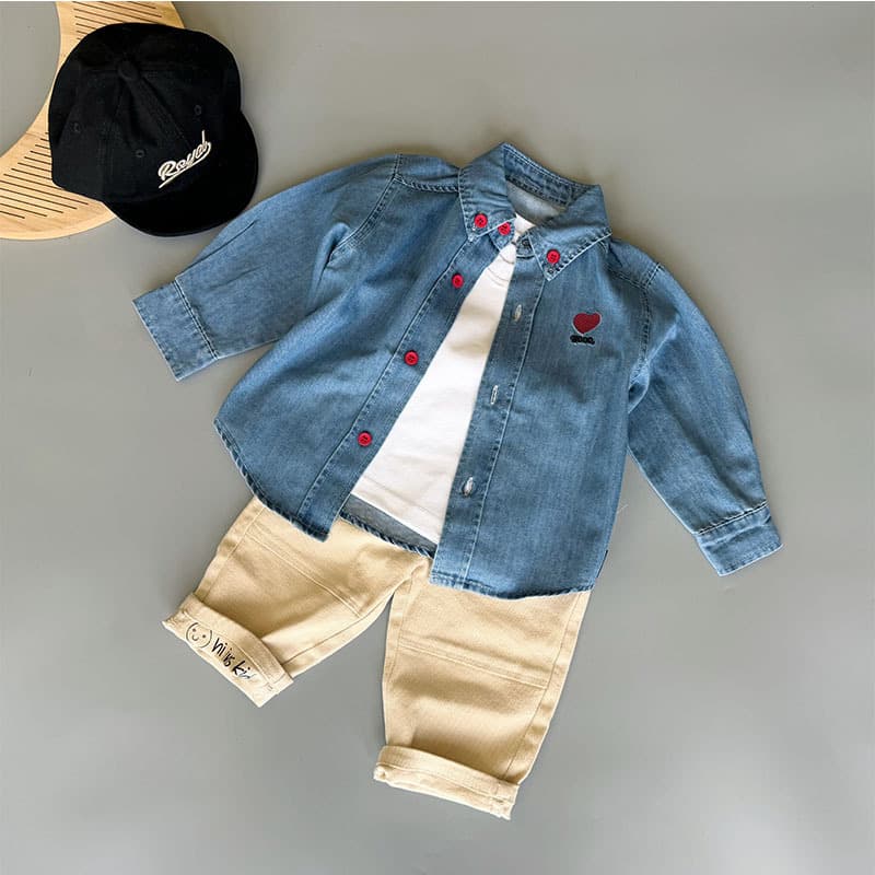 Soft Denim! Boys Denim Shirt Spring Autumn Thin Baby Embroidered Loose Jacket Fall Trendy Clothes