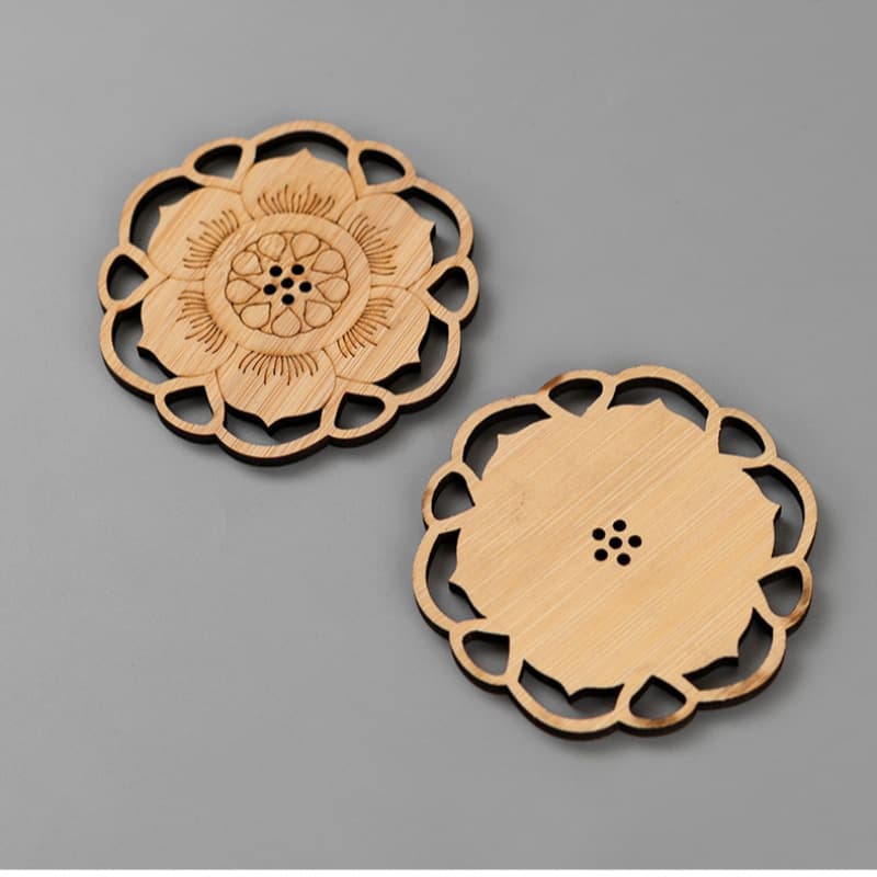 Flower bud wood hollow carving coaster, coffee table anti-scalding and anti-slip mat, home dining table heat insulation mat, tea set accessory coaster
