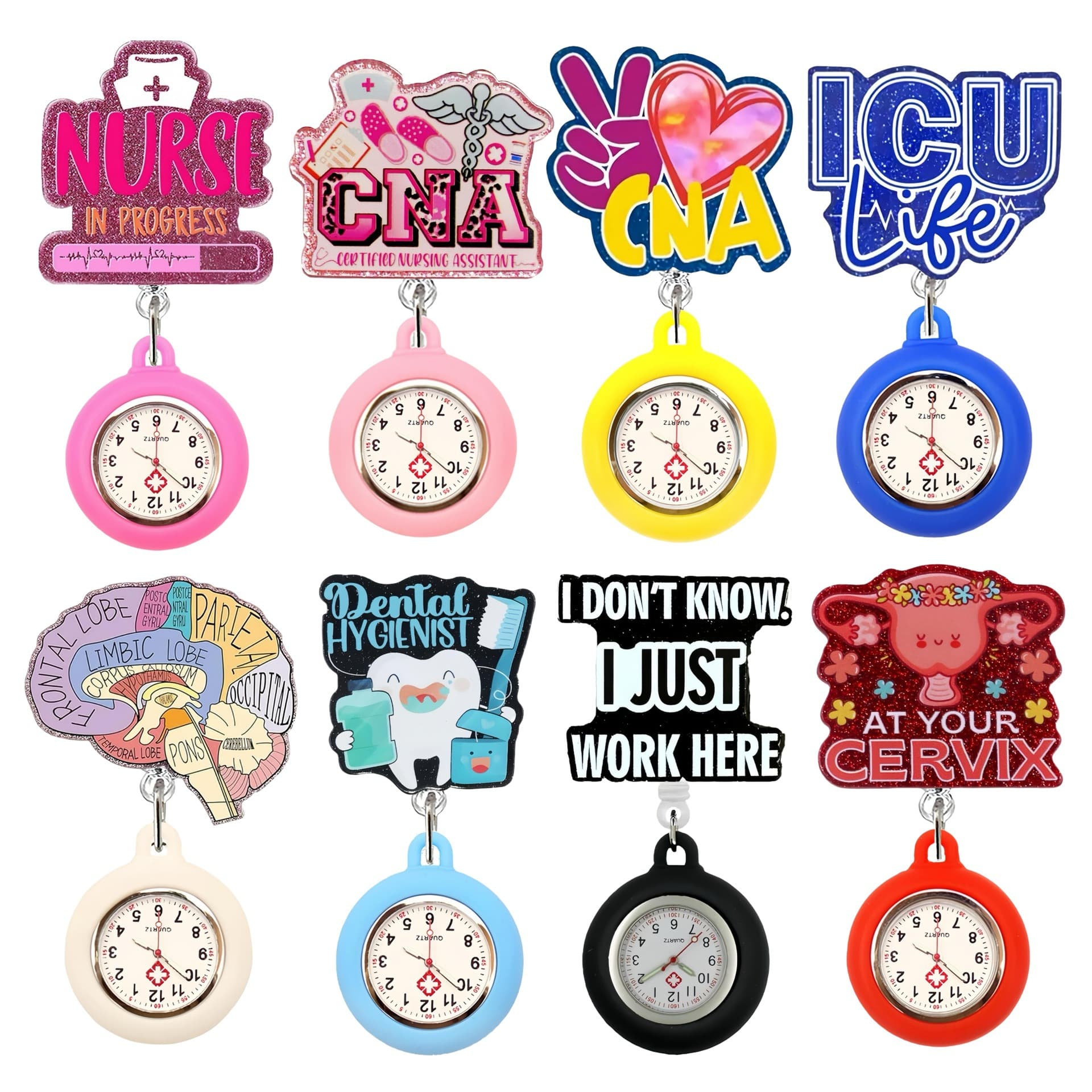 Cute Cartoon Sparkly Stretchable Nurse Doctor Badge Clip Hospital Pocket Watch Chest Watch Retractable Clip