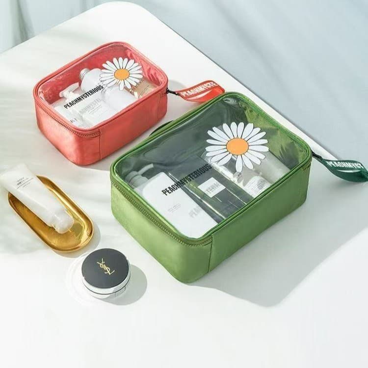 Transparent Cosmetic Bag Large Capacity Daisy Travel Satchel Waterproof Ins Popular Storage Bag Wash Satchel