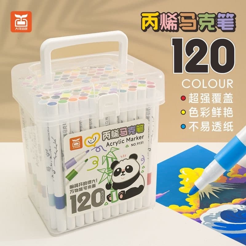 Acrylic Marker Pens 120 Colors Bucket Set for School Children Art Drawing Non-bleedable Washable Multi-color Stacking