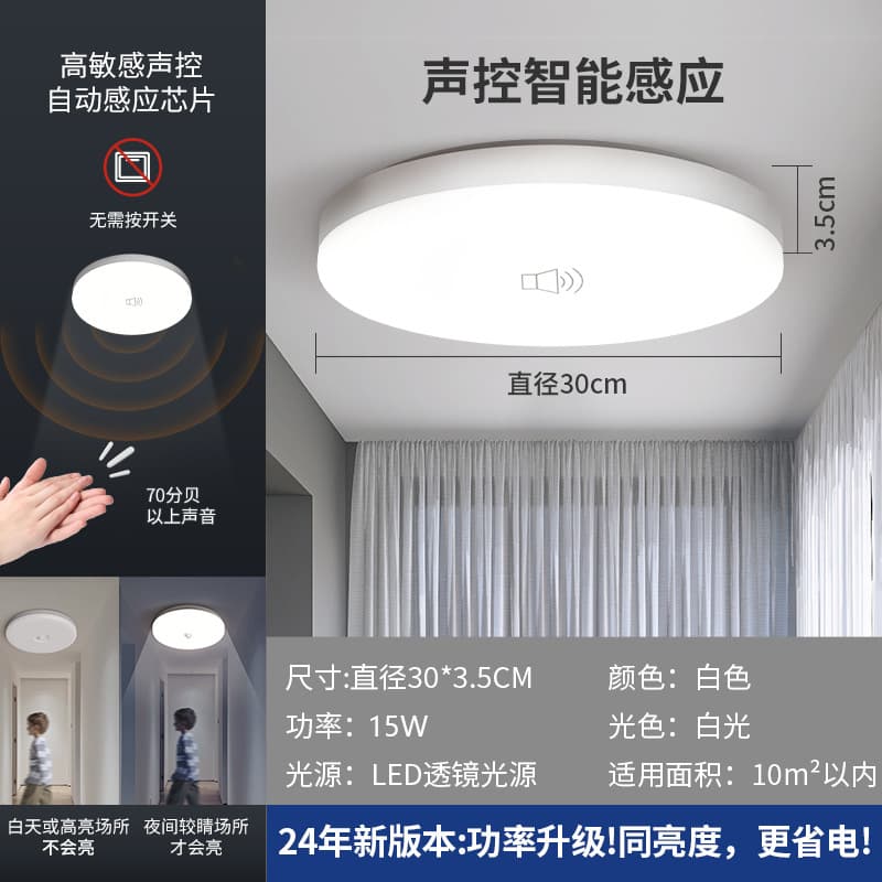 Home Lighting Staircase Light Hallway Living Room Light Sound and Light Control Radar Human Body Induction Smart LED Tri-proof Ceiling Light