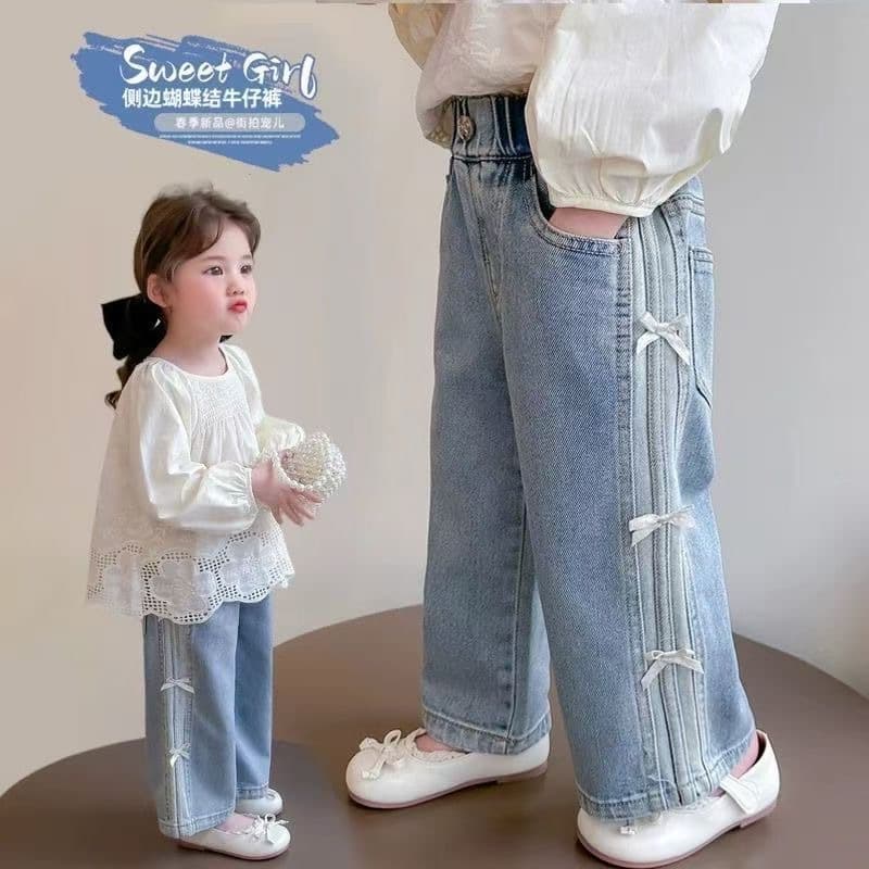 Girls' New Spring Jeans 2026 Stylish Wide-Leg Pants with Bowknot Casual Straight-Leg Jeans Trendy