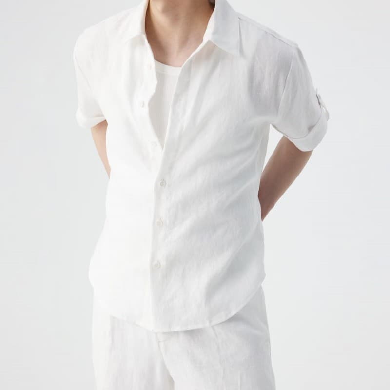 Men's Summer Loose Ice Silk Short Sleeve Shirt - White Five-Sleeve Shirt, Handsome Black Half Sleeve Top