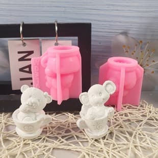 Coffee Cup Bear Elephant Plaster Ornament Candle Mold Silicone Mold DIY Plaster Silicone Mold W0316 W0317
