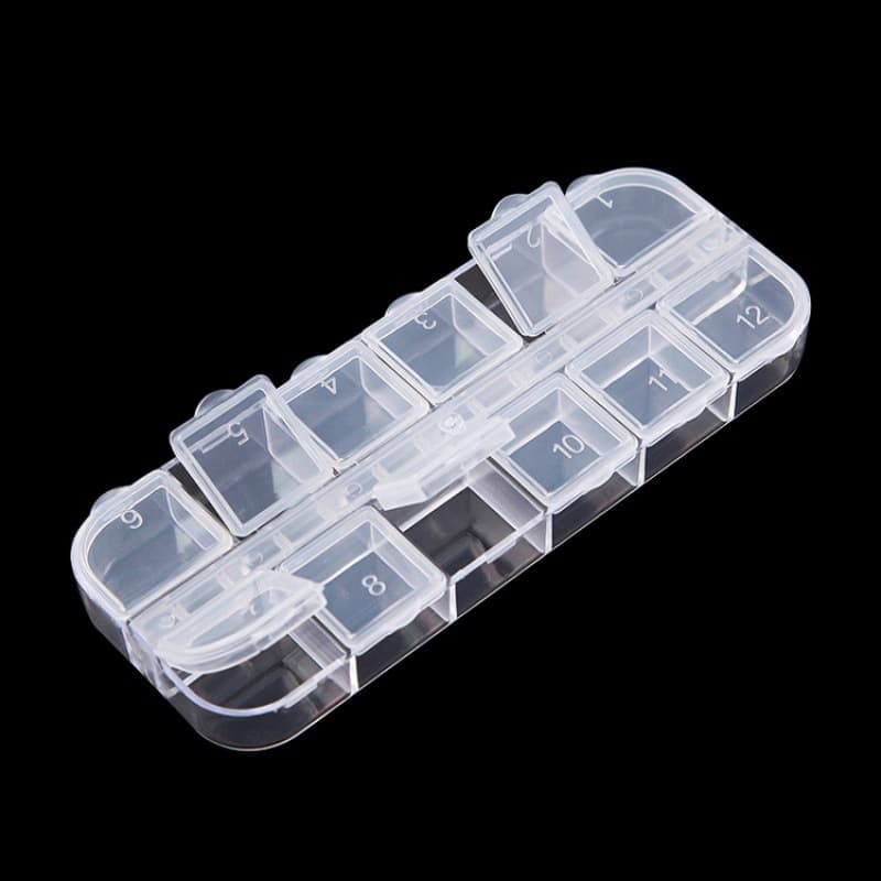 Nail Art Ornament Box 12 Grid Rectangular Nail Art Rhinestone Box Rivet Flip Lid Storage Box DIY Tool Kit Cross-border