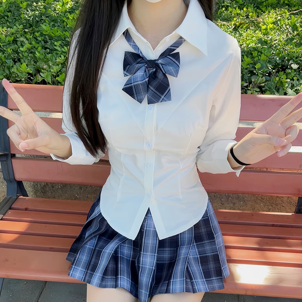 Zhiye Lu JK Original Authentic Long-Sleeved Waist-Defining Shirt, Niche White Shirt, Japanese School Style Skirt Set for Women