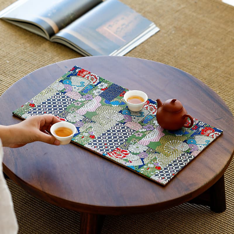 Nishijin Weaving Double-Sided Tea Mat Luxury High-End Tablecloth Table Runner National Style Dry Brewing Station Tea Mat Tea Ceremony Accessories