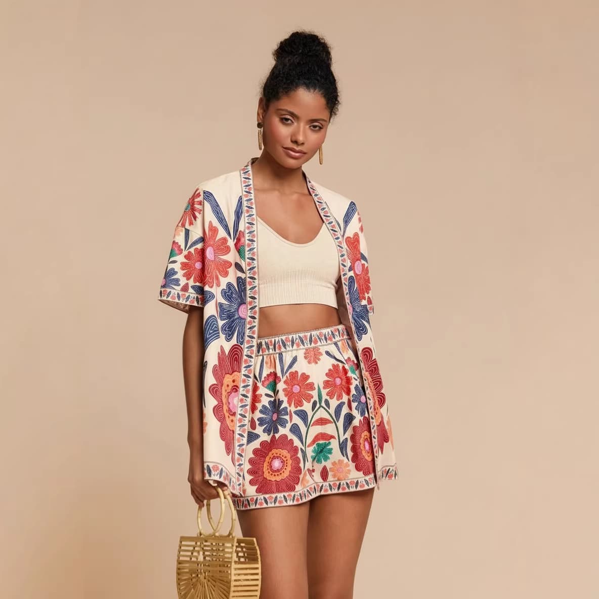In Stock Hot Selling Cross-Border E-commerce New Two-Piece Set Women's European and American Thin Print Casual Suit