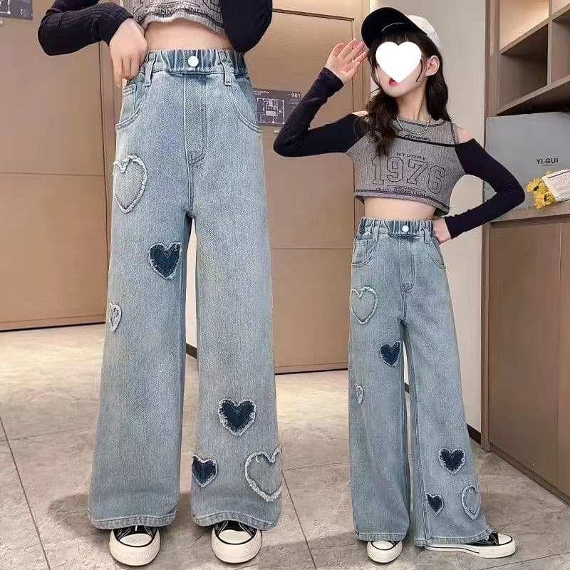 Girls' Jeans, Trendy Spring/Autumn New Wide-Leg Pants, Medium to Large Kids, Slim Loose Fit, Stylish and Versatile