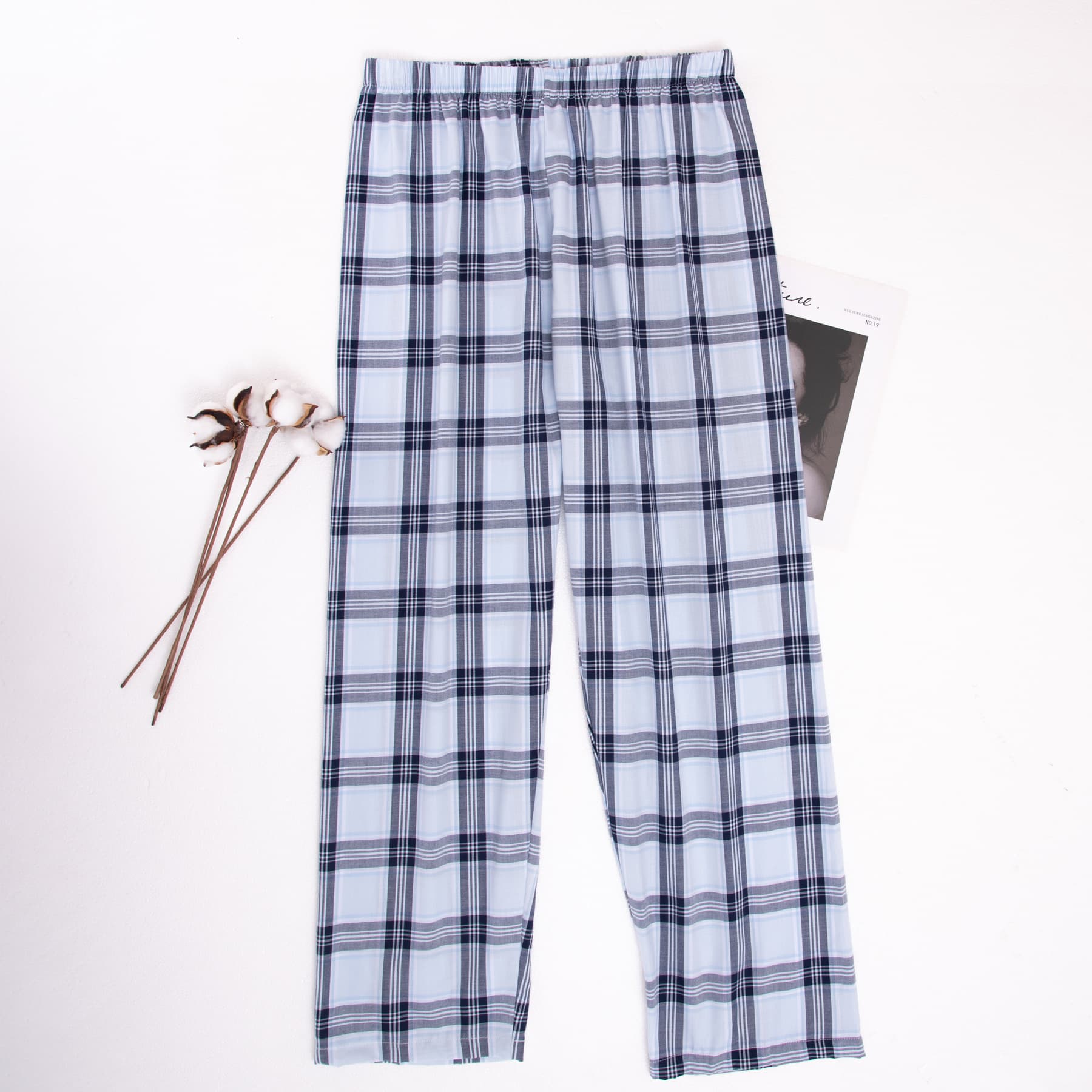 Men's Cotton Pajama Pants Loungewear Casual Plaid Sleep Pants Comfortable Home Trousers