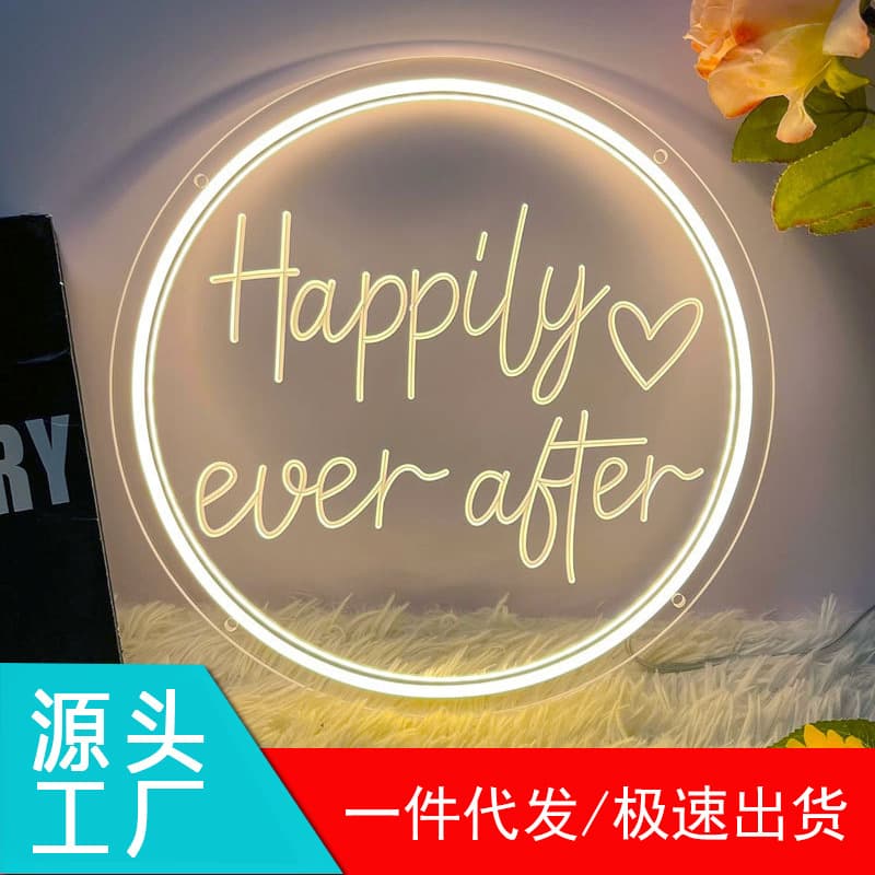 Happy Ever After Backlit Neon Sign, Dimmable LED Neon Light Letters, USB Powered