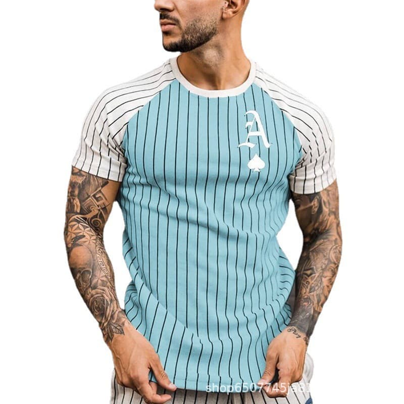 European and American New Men's Casual Short-Sleeved T-Shirts Striped Series 3D Printed Men's T-Shirts Export Ready Stock