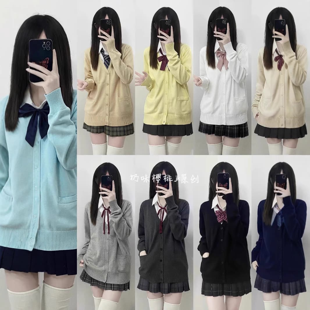 Japanese-style JK uniform knitted cardigan, preppy style, sweet and versatile long-sleeved sweater, perfect for autumn and winter.