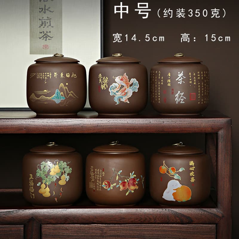 Purple clay Chinese tea jar large sealed moisture-proof ceramic purple clay jar Pu'er storage household black tea tea jar purple pottery