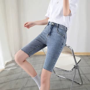 Denim Shorts for Women 2026 New Spring Summer High-Waist Slim Fit 5-Inch Black Straight Mid-Length Cycling Shorts