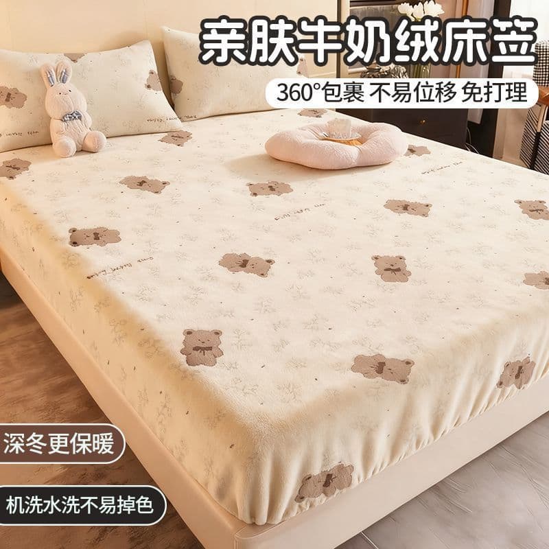 Flannel Fitted Sheet Winter Fleece Bed Cover Coral Fleece Thickened Mattress Protector Non-Slip Sheet New Warm
