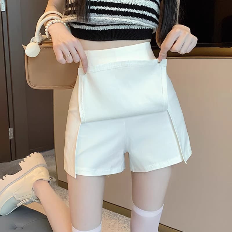 White Blazer Skirt for Women Summer Petite Anti-Flash Coverage Hip-Hugging Skirt Hot Girl High-Waist A-Line Slit Half Skirt