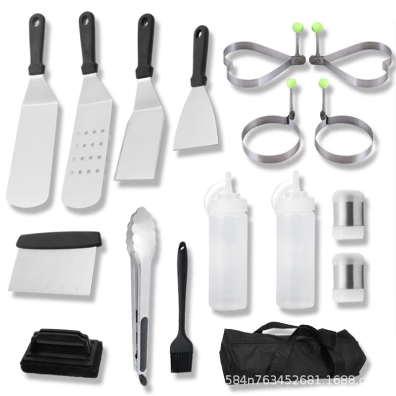 Factory stainless steel ready-made griddle spatula set, cooking utensil combo with fork and knife