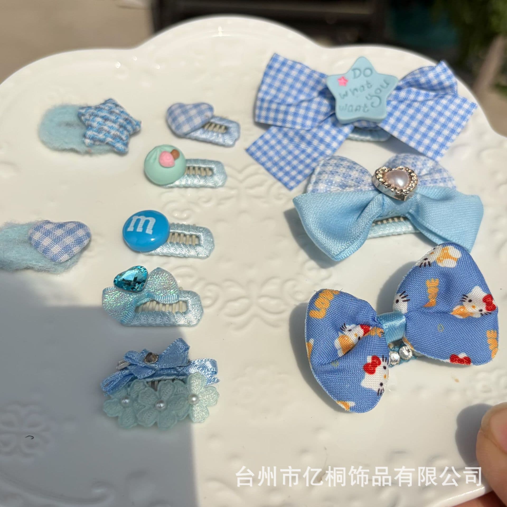 Handmade Dog Hair Clip BB Clip Baby Hair Clip Blue Series Bow Pet Hair Clip Cute Bow Hair Clip