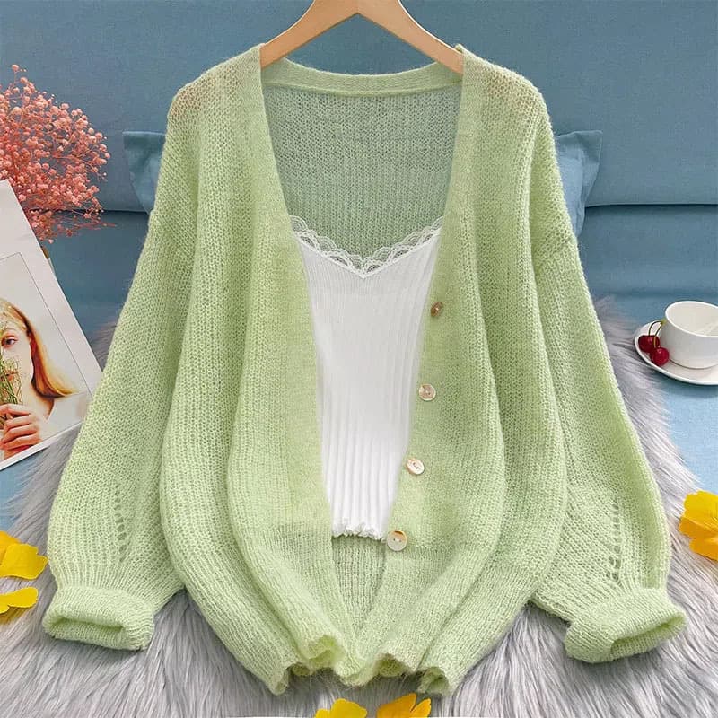 Early Autumn Cardigan, Lazy Style, Solid Color Outerwear, Shawl Jacket, Knitted Cardigan, Thin Air-Conditioning Shirt, Women's Outerwear, Trendy