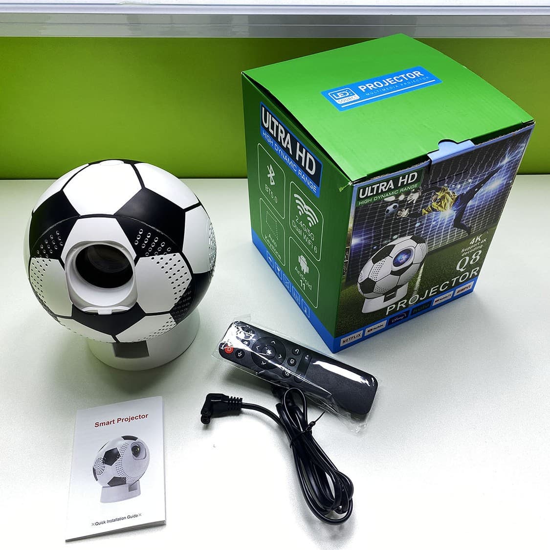 Cross-Border Q8 Projector Stand All-in-One Football Style Projector for Wall and Ceiling Screen Mirroring with Phone