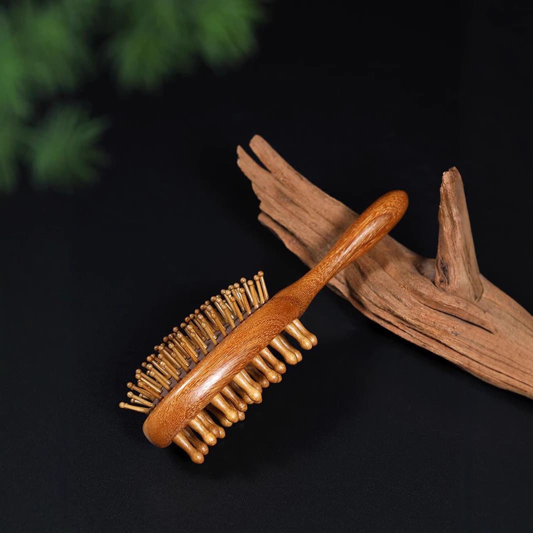 Double-Sided Sandalwood Airbag Comb Fluffy Hair Massage Comb Real Wood Golden Thread Sandalwood Home Use Nail Comb