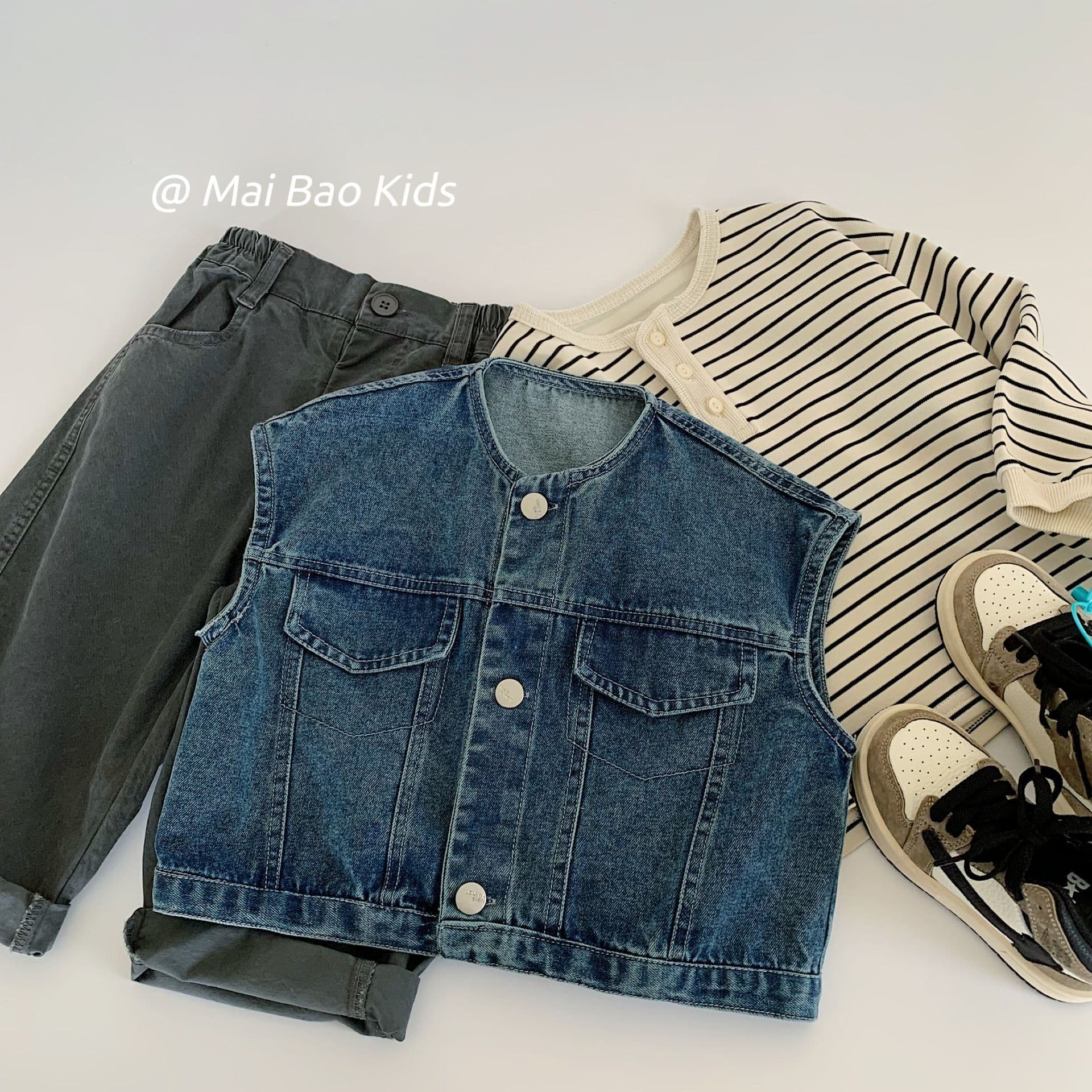 Maibao Children's Vest 2025 Spring Retro Denim Sleeveless Jacket Korean Style Boys' Versatile Denim Vest