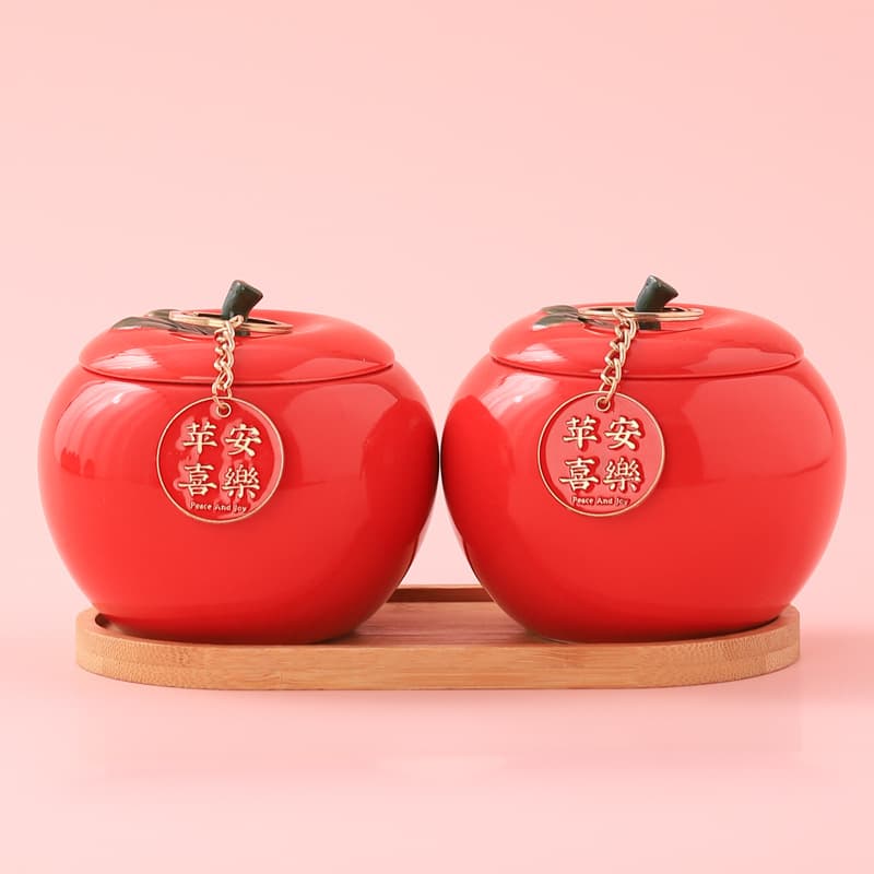 Ceramic apple jar for housewarming, peace, joy and everything goes well, new home, living room, desktop, entrance hall decorations