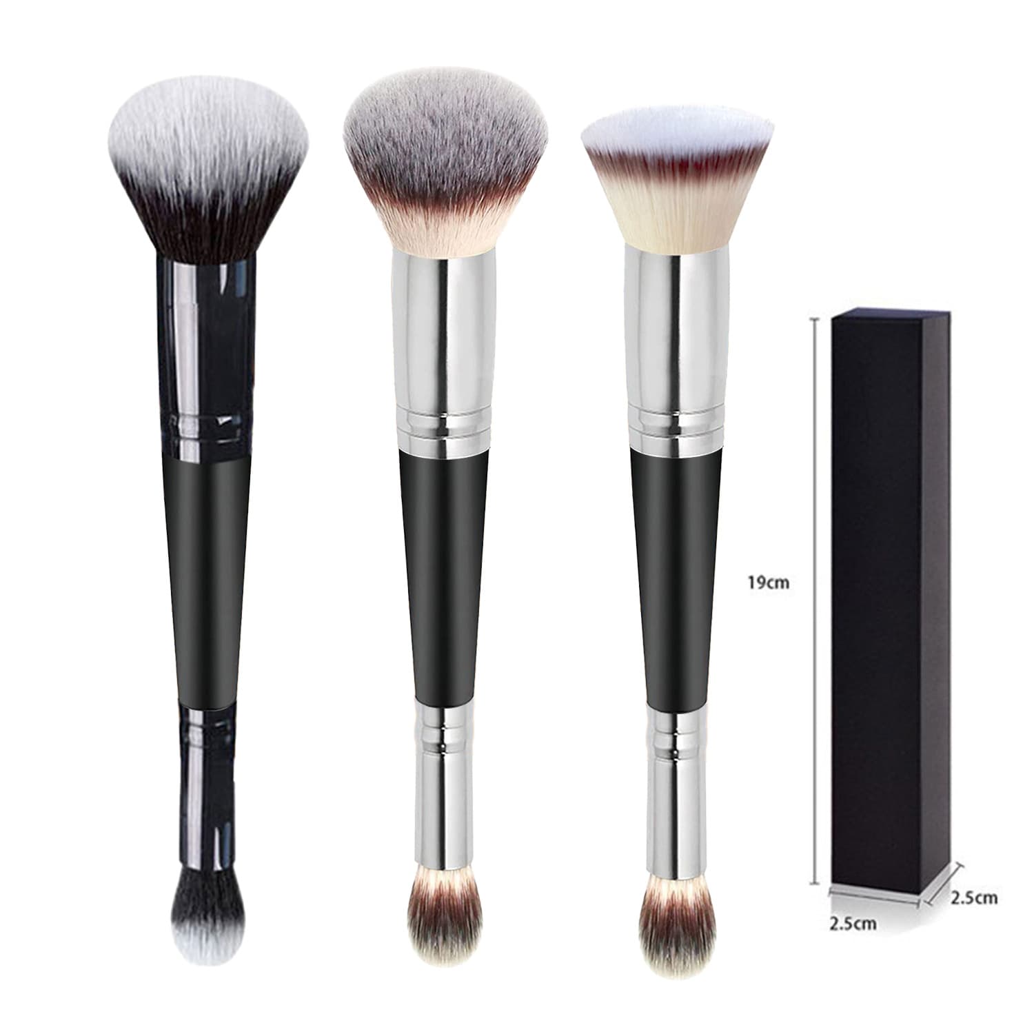 Cross-border new product Double-ended foundation and blush brush, single three-color soft-bristled beauty tool, nose shadow brush, makeup brush