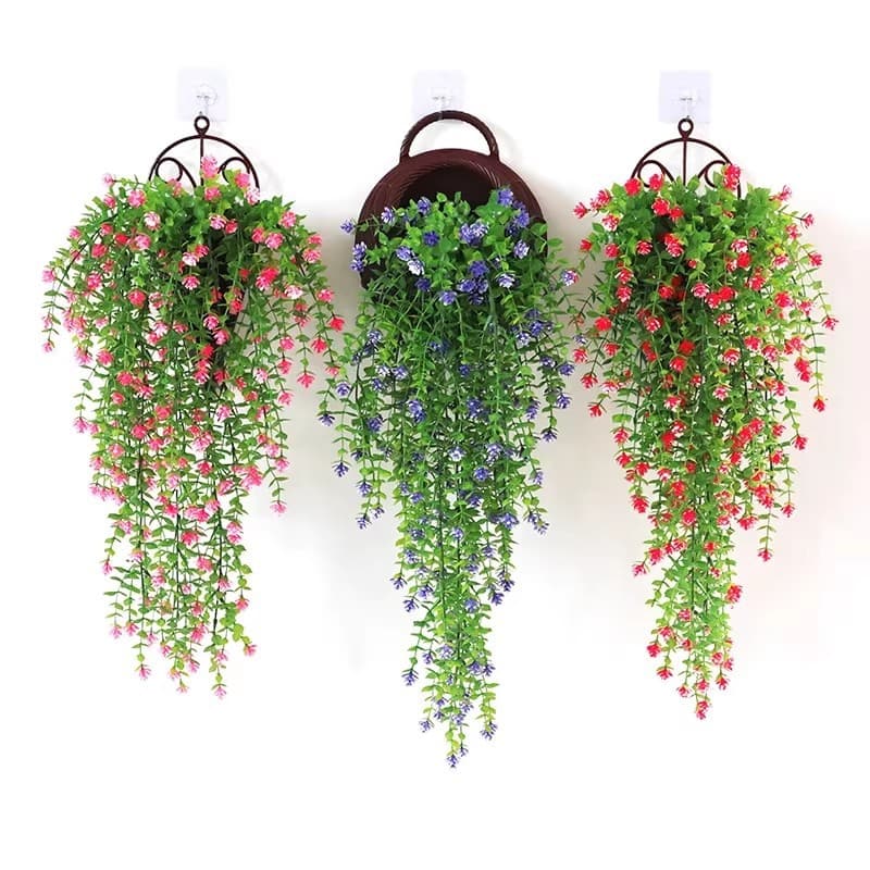 Artificial Eucalyptus Hanging Wall Decor with Flowers, Fake Vine Greenery, Hanging Plant for Wall Decoration