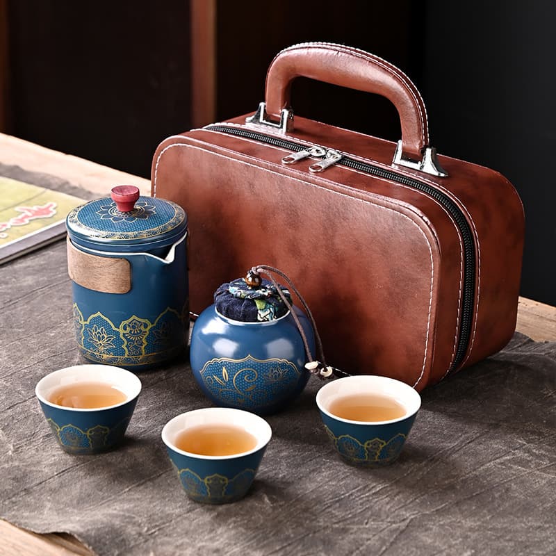 Travel tea set, portable ceramic kung fu outdoor quick cup set, souvenir gift with a classic charm.