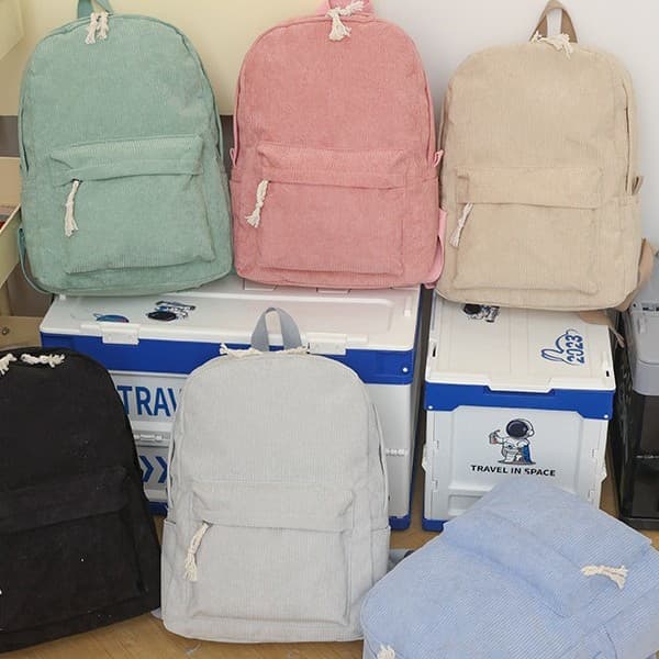 Korean-style corduroy backpack for girls, Harajuku high school student personality, campus style double shoulder bag, corduroy backpack