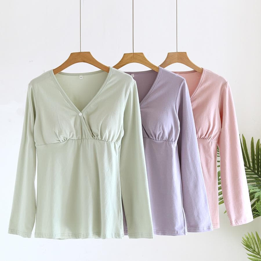 Nursing top, cotton undershirt, maternity thermal underwear, thin autumn and winter style with breast pads, postpartum clothing top