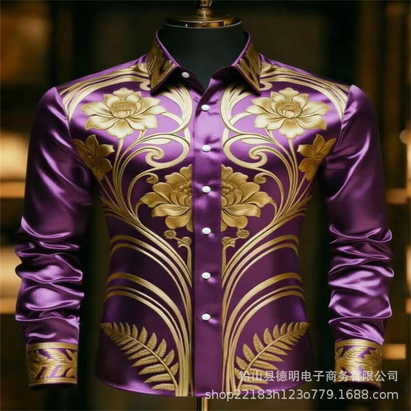 Men's Long Sleeve Shirt, Turn-down Collar, Single-breasted, Digital Print, Casual and Comfortable