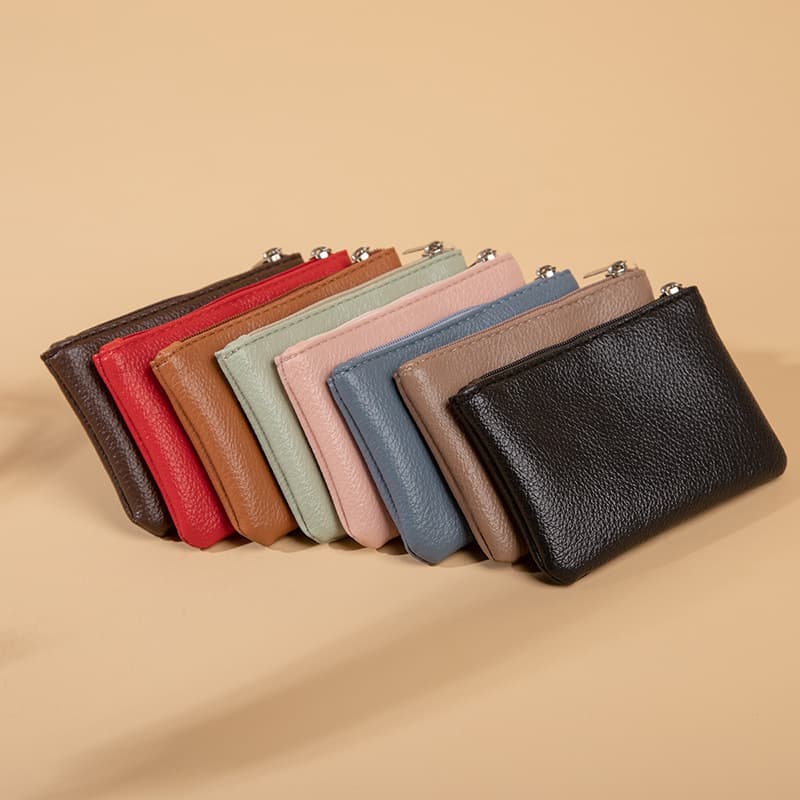 Unisex New Lychee Pattern Simple Zipper Coin Purse Ultra-Thin Short Card Coin Key Storage Pouch Bag