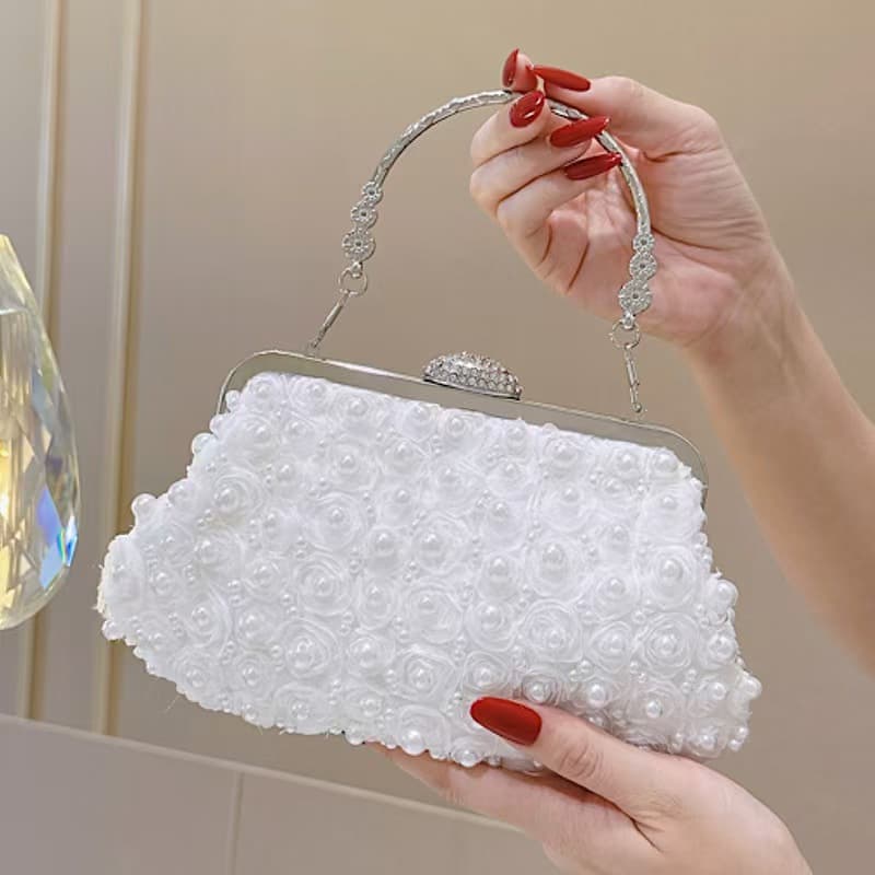 Retro pearl handbag, Chinese style cheongsam bag, flower beaded clutch bag, versatile rhinestone banquet bag, crossbody bag
