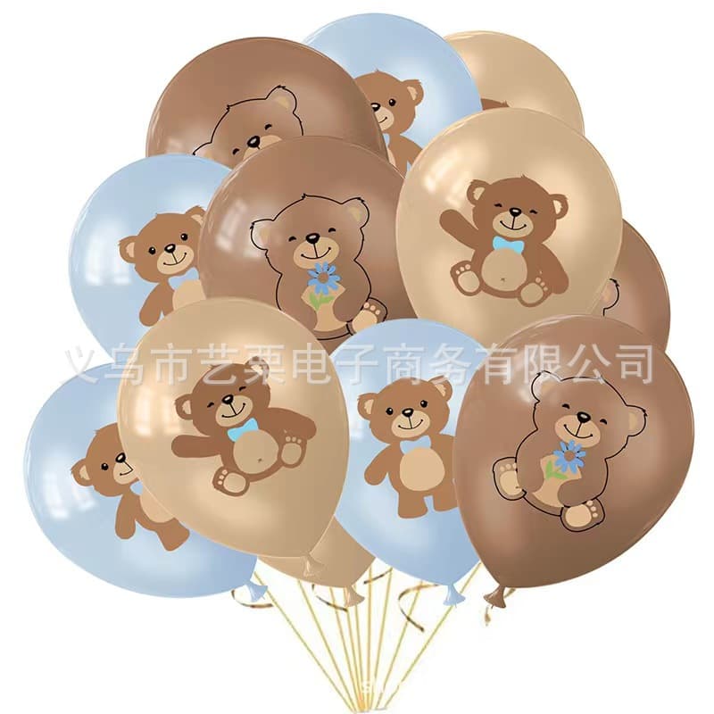 New Teddy Bear Theme Party Children's Birthday Decoration and Arrangement Supplies 12-inch Latex Balloon Set Arrangement